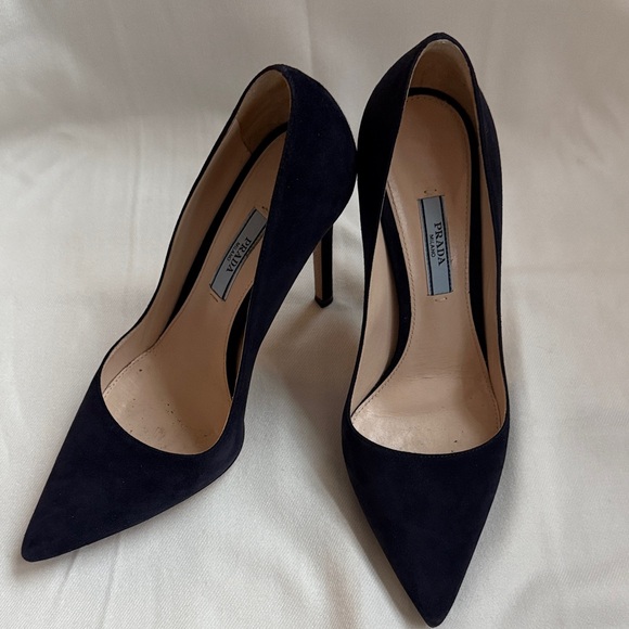 Prada Women's Dark Blue Suede Heels - Picture 3 of 16